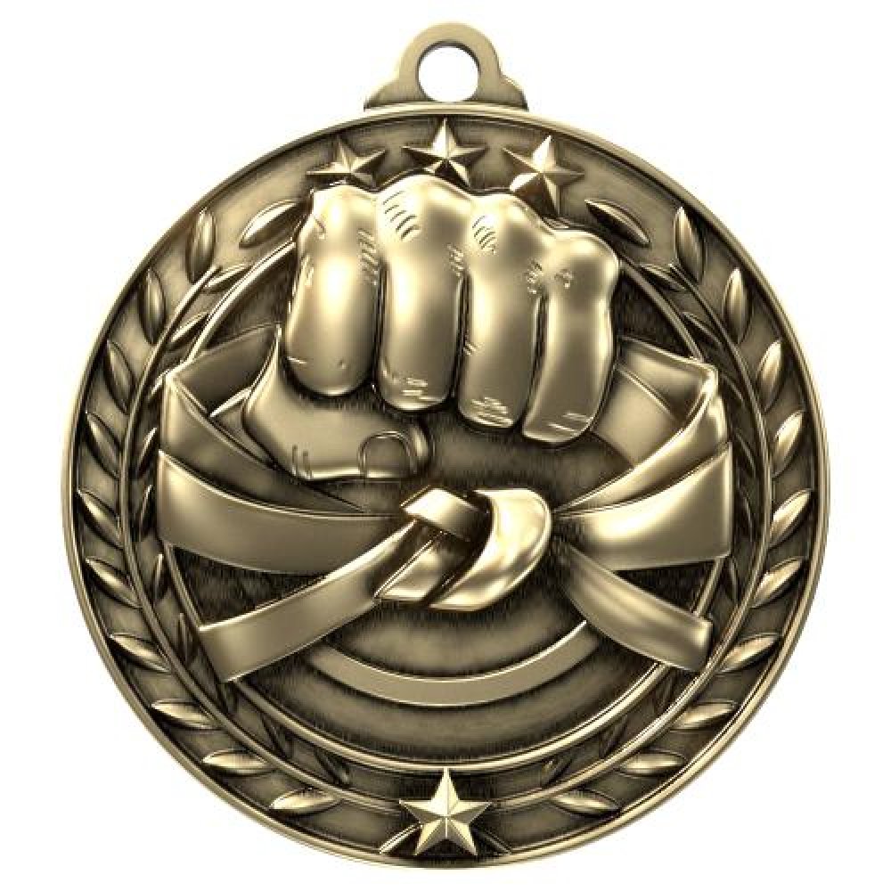 Wreath Award Medallion -Martial Arts — 2 3/4" - Antique Bronze