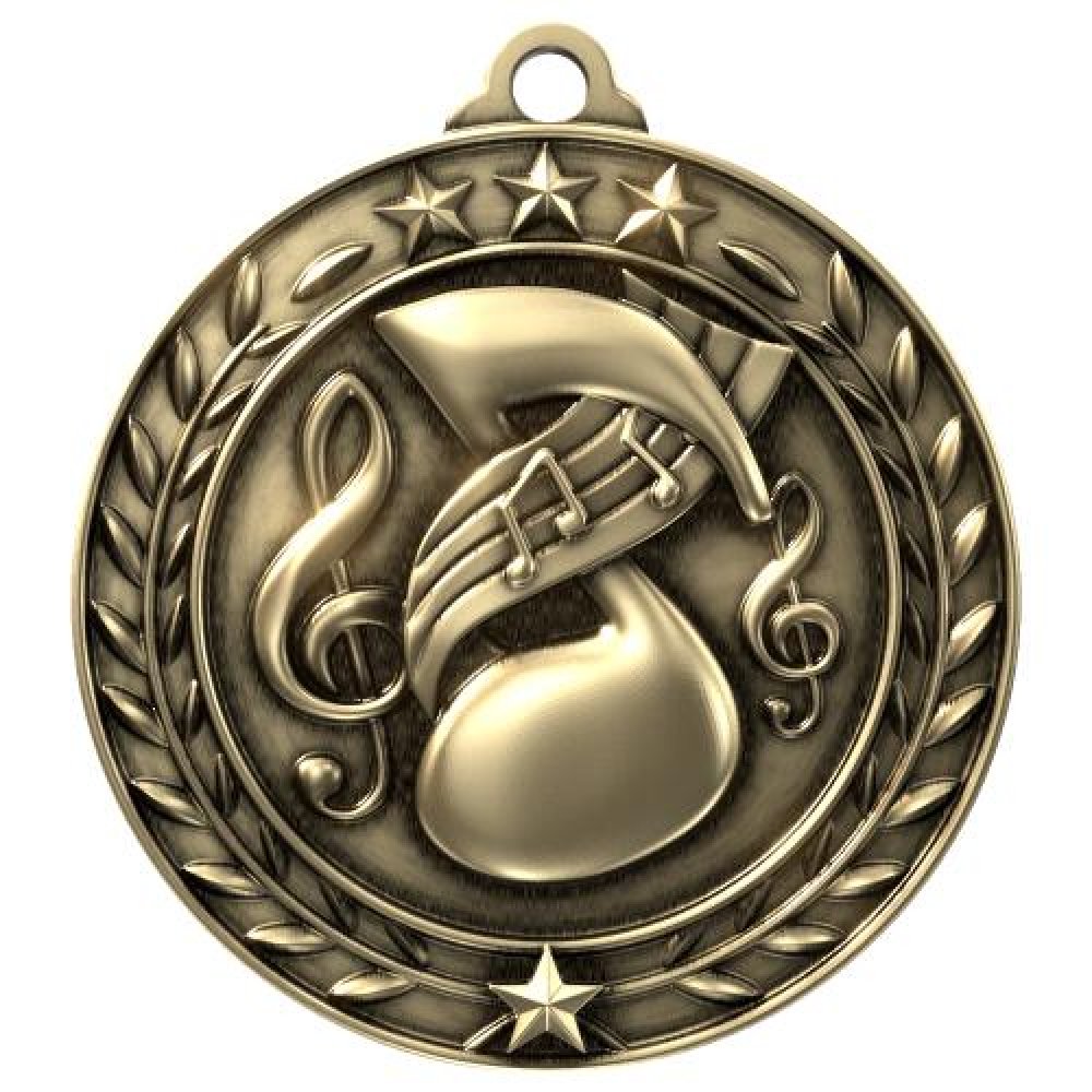 Wreath Award Medallion -Music — 2 3/4" - Antique Silver