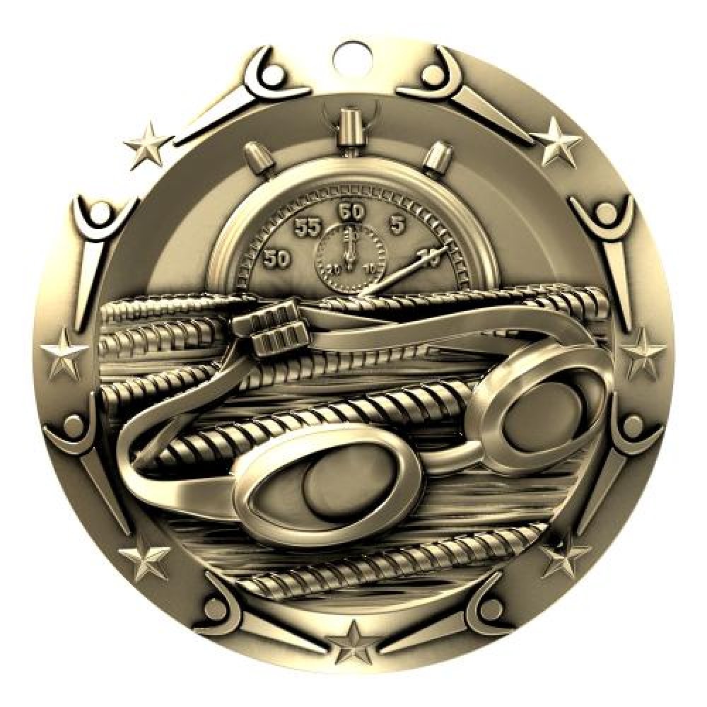 World Class Medal -Swimming — 3" Round (Bronze)