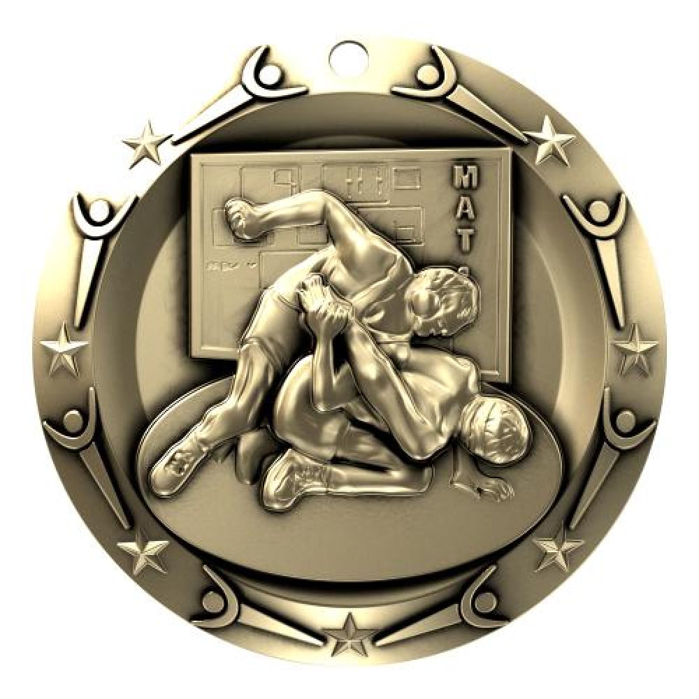World Class Medal -Wrestling — 3" Round (Silver)