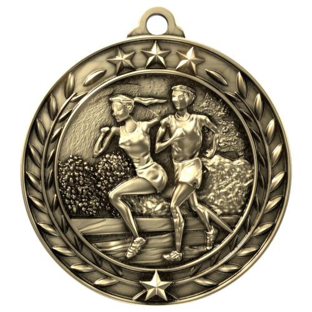 Wreath Award Medallion -Cross Country — 1 3/4" - Antique Gold