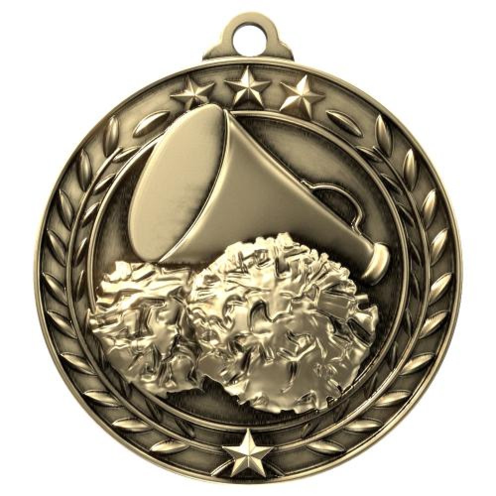 Wreath Award Medallion -Cheerleading — 2 3/4" - Antique Gold