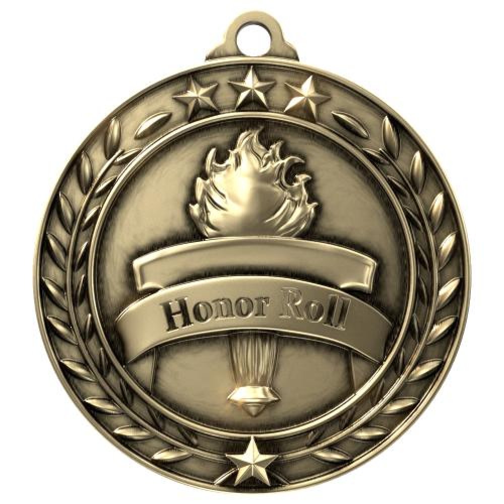 Wreath Award Medallion -Honor Roll — 1 3/4" - Antique Gold