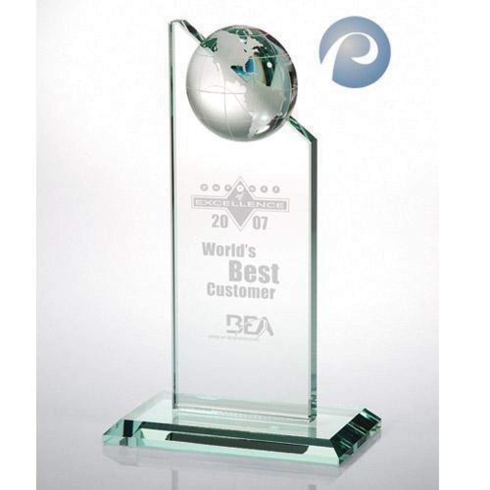 Jade Glass World Globe Pinnacle — 8-1/2"H x 5"W x 3"D