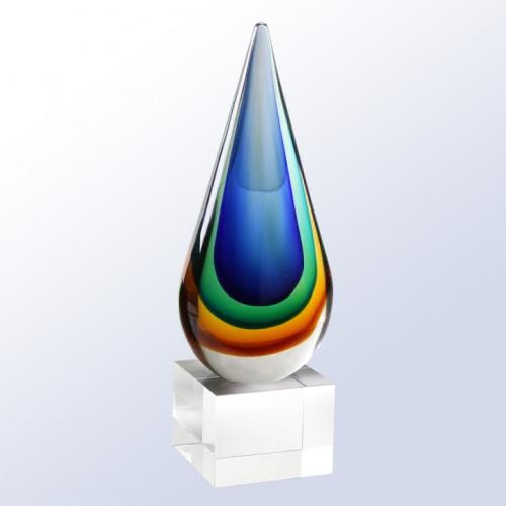 Blue/Amber Teardrop Award — 14"x3-5/8"x3-1/8"
