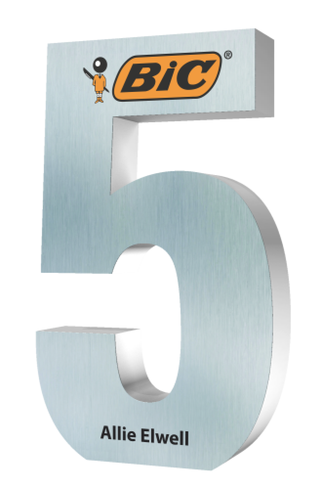 Years of Service Aluminum — 5" tall, 3/4" aluminum freestanding #35 cutout desktop award w/ gift box