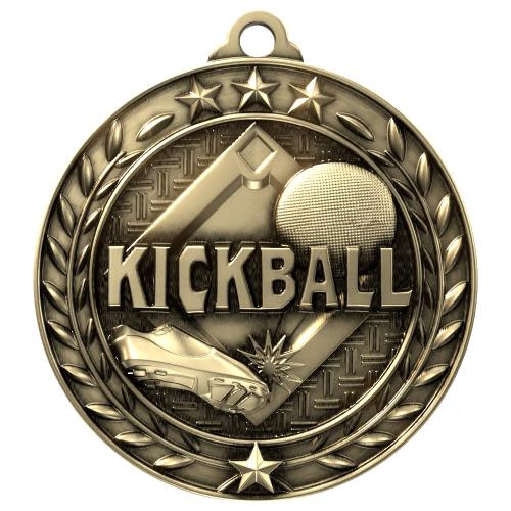 Wreath Award Medallion -Kickball — 2 3/4" Antique Bronze Kickball Medal