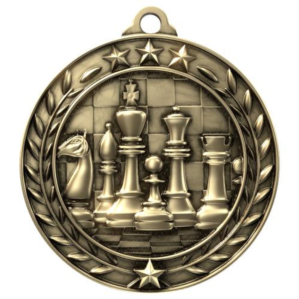 Wreath Award Medallion -Chess — 2 3/4" Antique Silver Chess Medal
