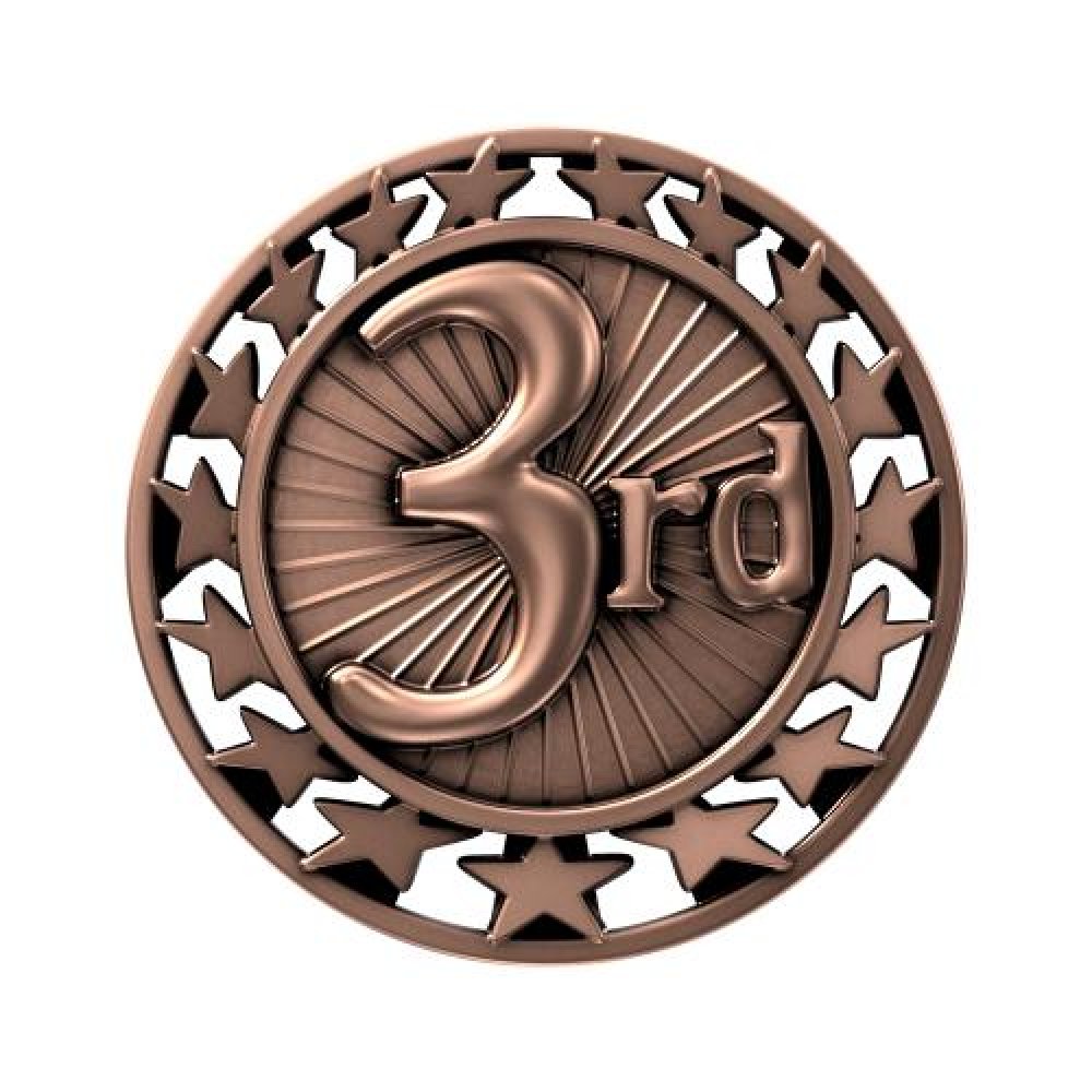 SM Medal -3rd Place — 2 1/2" Antique Gold 3rd Place Star Medallion