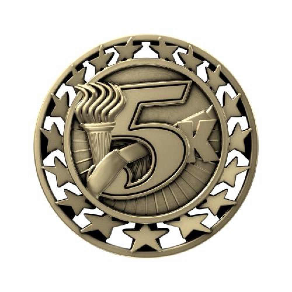 SM Medal -5K — 2 1/2" Antique Bronze 5K Star Medallion