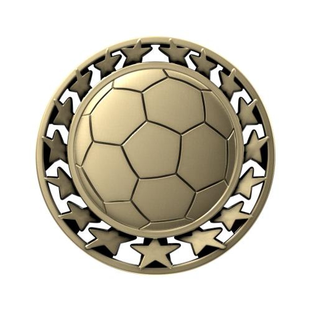 SM Medal -Soccer — 2 1/2" Antique Silver Soccer Star Medallion