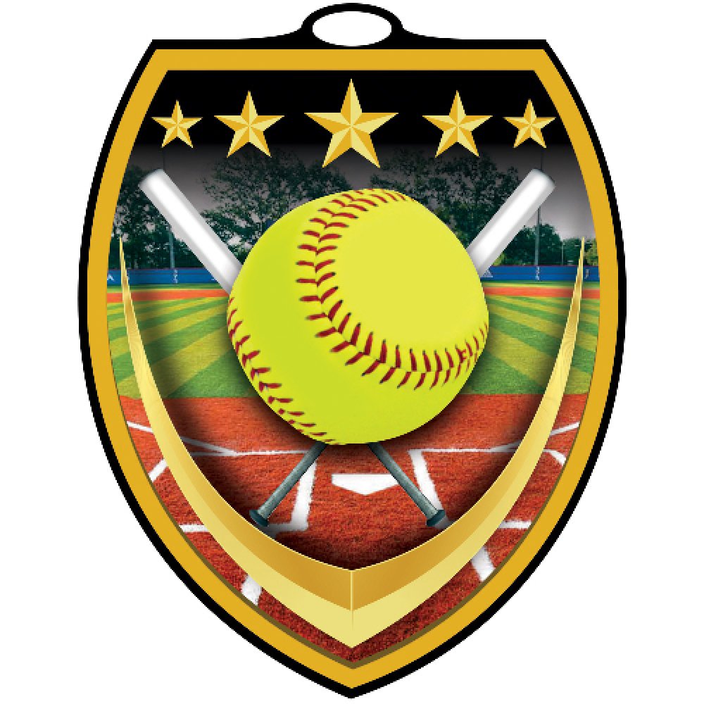 Vibraprint Shield Medallion -Softball — 3" Vibraprint Shield Softball Medallion