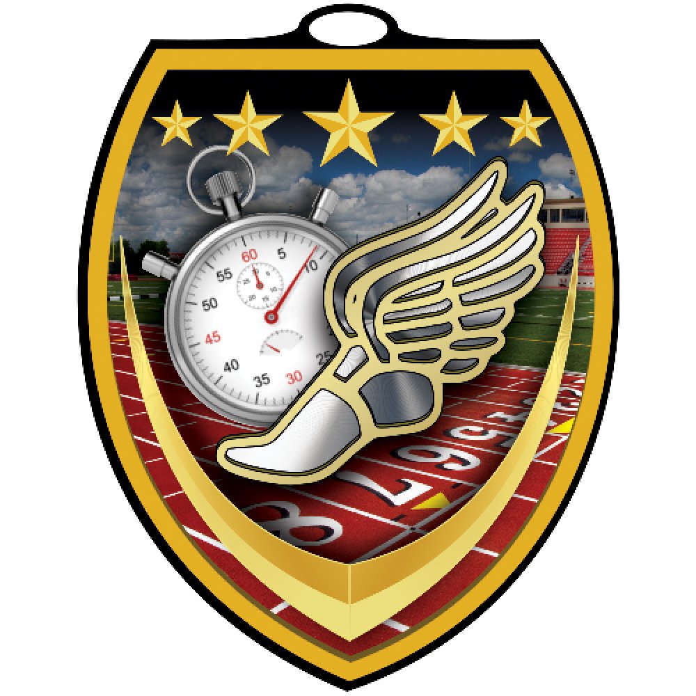 Vibraprint Shield Medallion -Track — 3" Vibraprint Shield Track Medallion