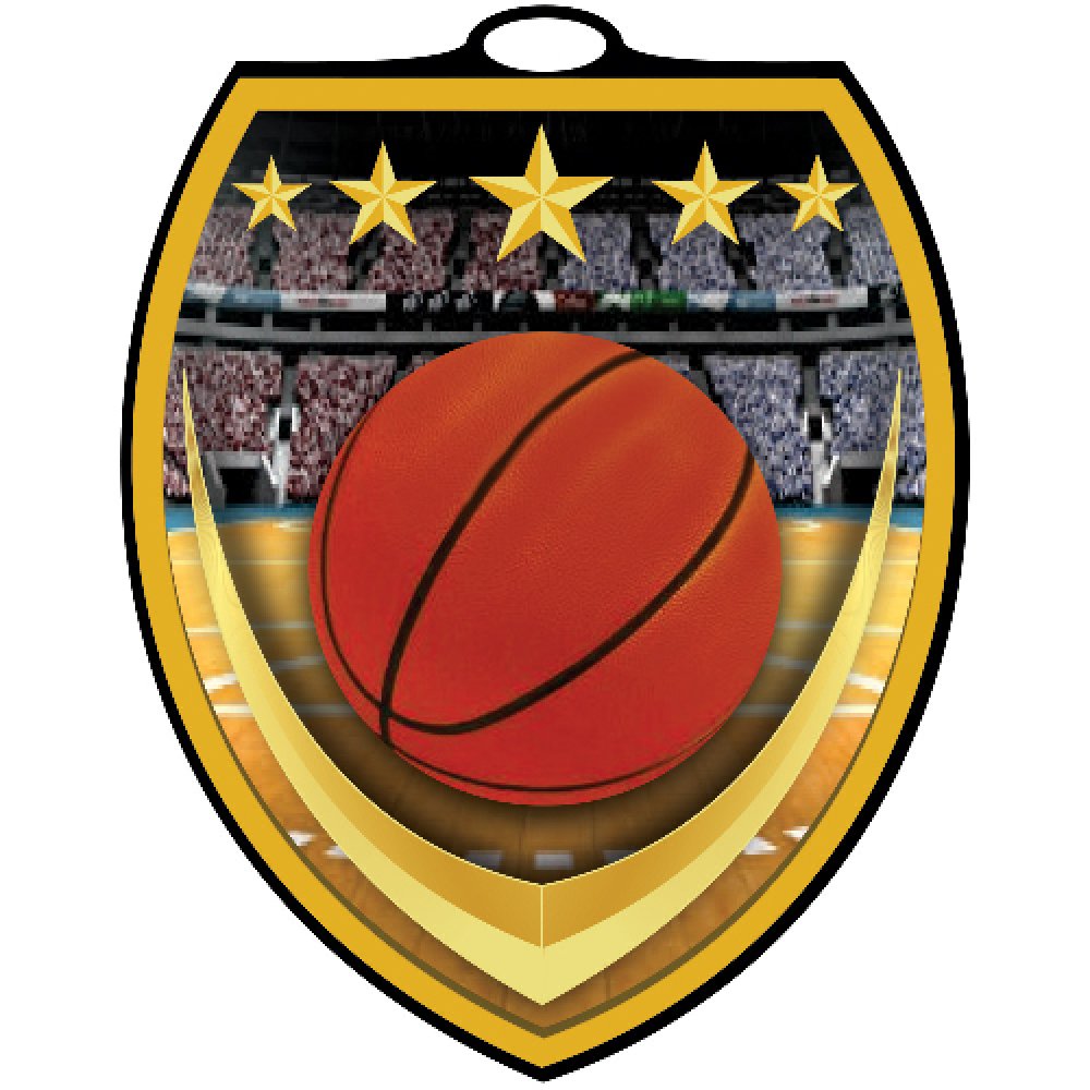 Vibraprint Shield Medallion -Basketball — 3" Vibraprint Shield Basketball Medallion