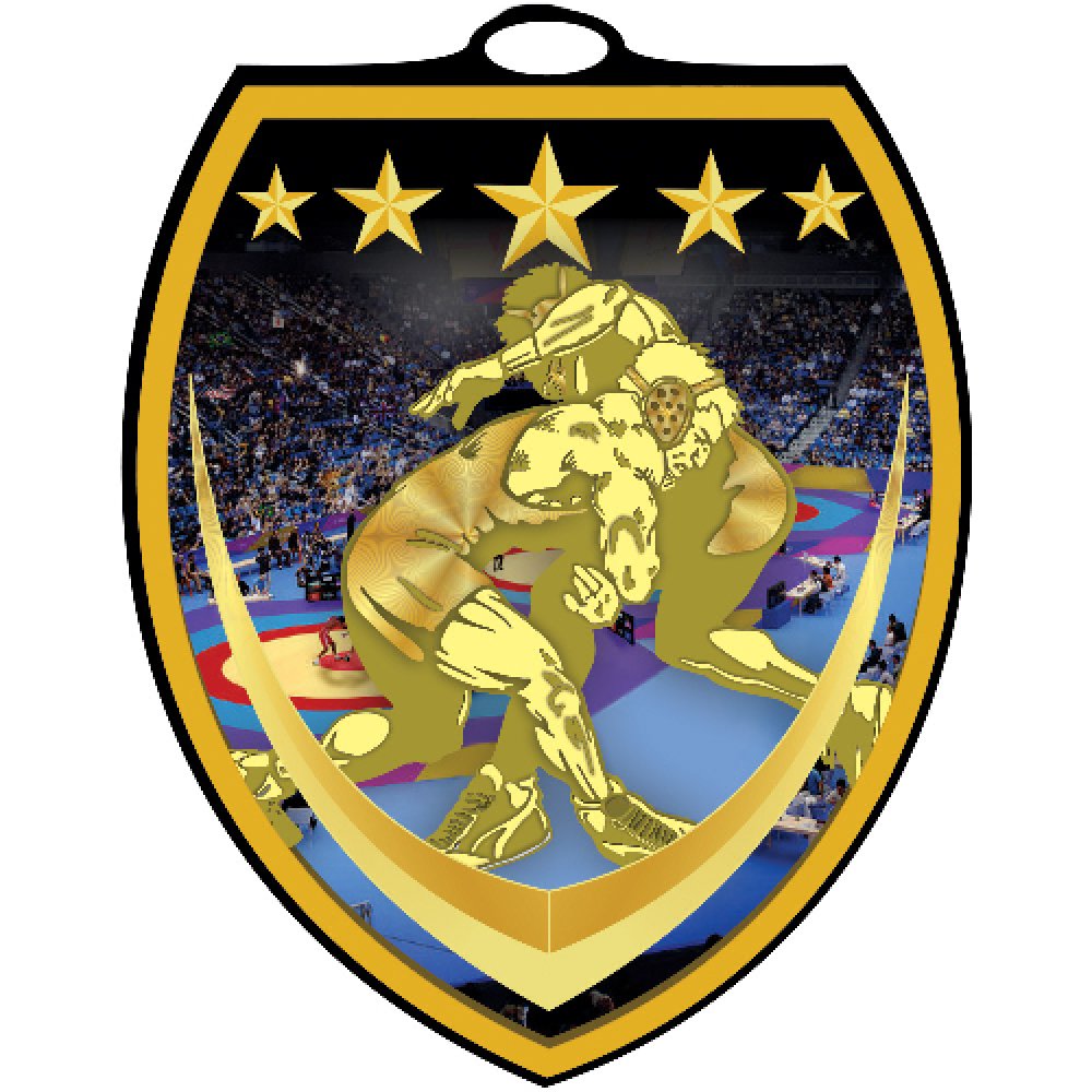 Vibraprint Shield Medallion -Wrestling — 3" Vibraprint Shield Wrestling Medallion