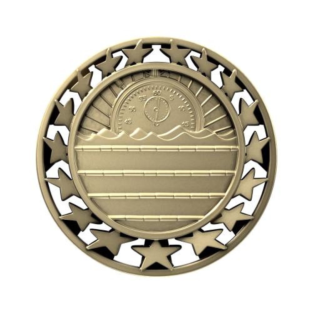 SM Medal -Swimming — 2 1/2" Antique Silver Swimming Star Medallion