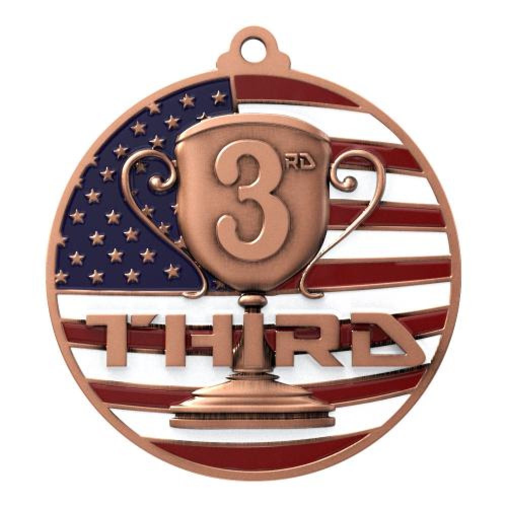 PM Medal -3rd Place — 2 3/4" Antique Bronze 3rd Place Patriotic Medallion