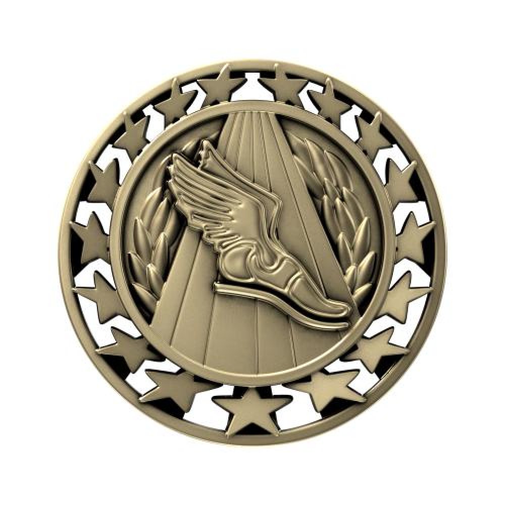 SM Medal -Track — 2 1/2" Antique Bronze Track Star Medallion