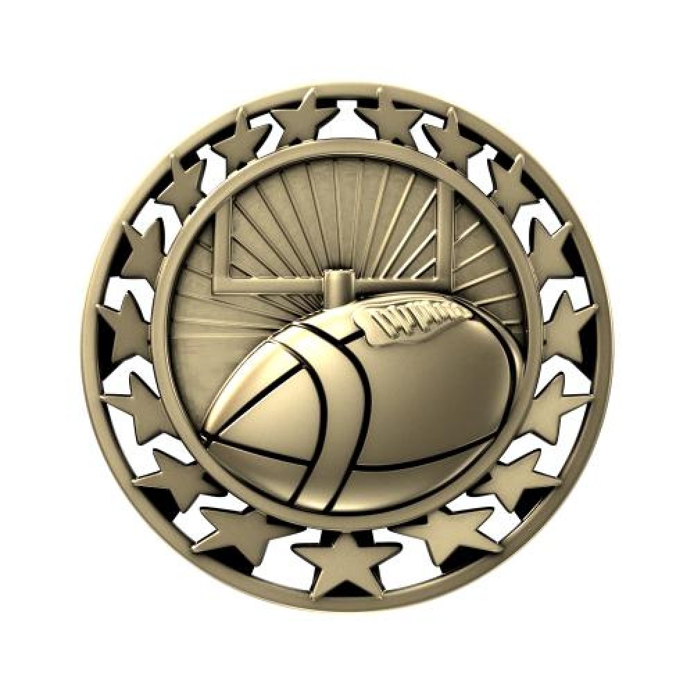 SM Medal -Football — 2 1/2" Antique Bronze Football Star Medallion