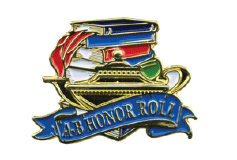 Bright Gold Educational A-B Honor Roll Lapel Pin — 1-1/8" Bright Gold Educational A-B Honor Roll Lapel Pin