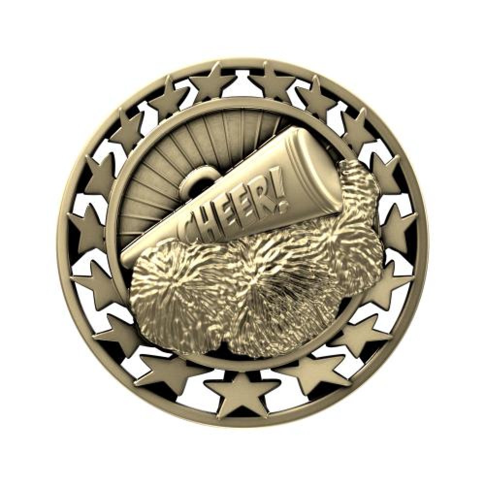 SM Medal -Cheerleader — 2 1/2" Antique Silver Cheerleader Star Medallion