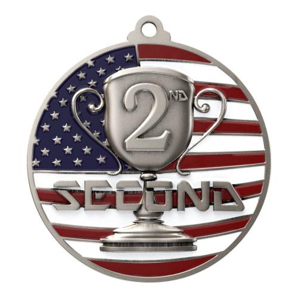 PM Medal -2nd Place — 2 3/4" Antique Silver 2nd Place Patriotic Medallion