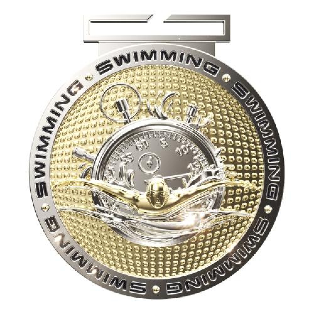 Dual Plated Medallion -Swimming — 3" Dual Plated Swimming Medallion