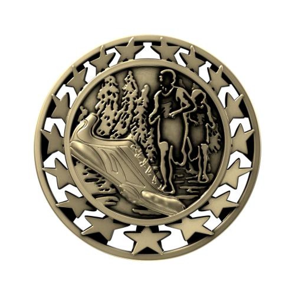 SM Medal -Cross Country — 2 1/2" Antique Gold Cross Country Star Medallion