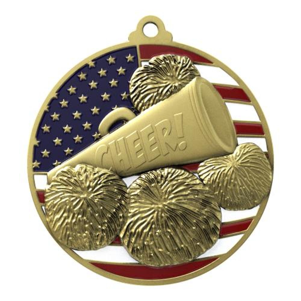 PM Medal -Cheerleader — 2 3/4" Antique Silver Cheerleader Patriotic Medallion