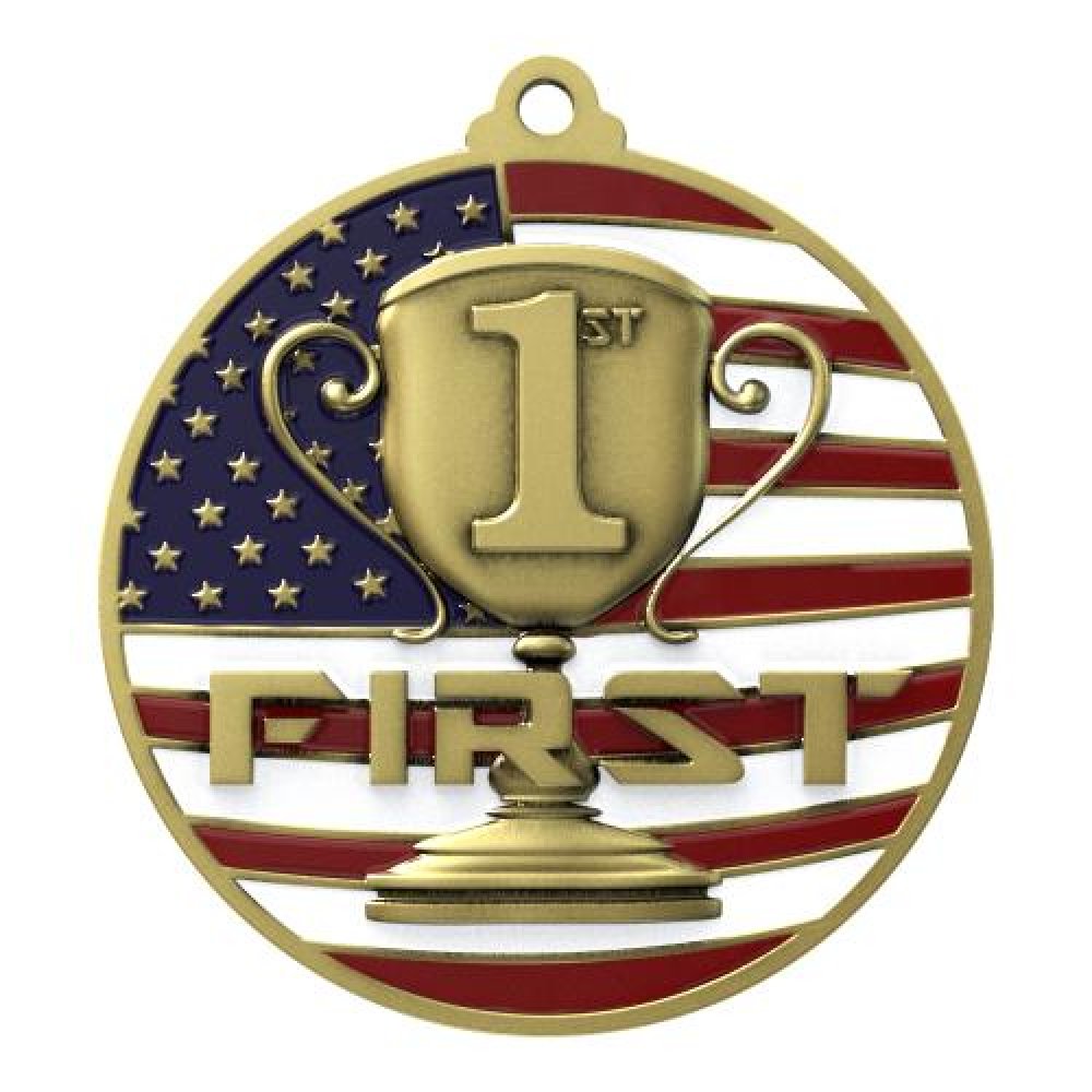 PM Medal -1st Place — 2 3/4" Antique Gold 1st Place Patriotic Medallion