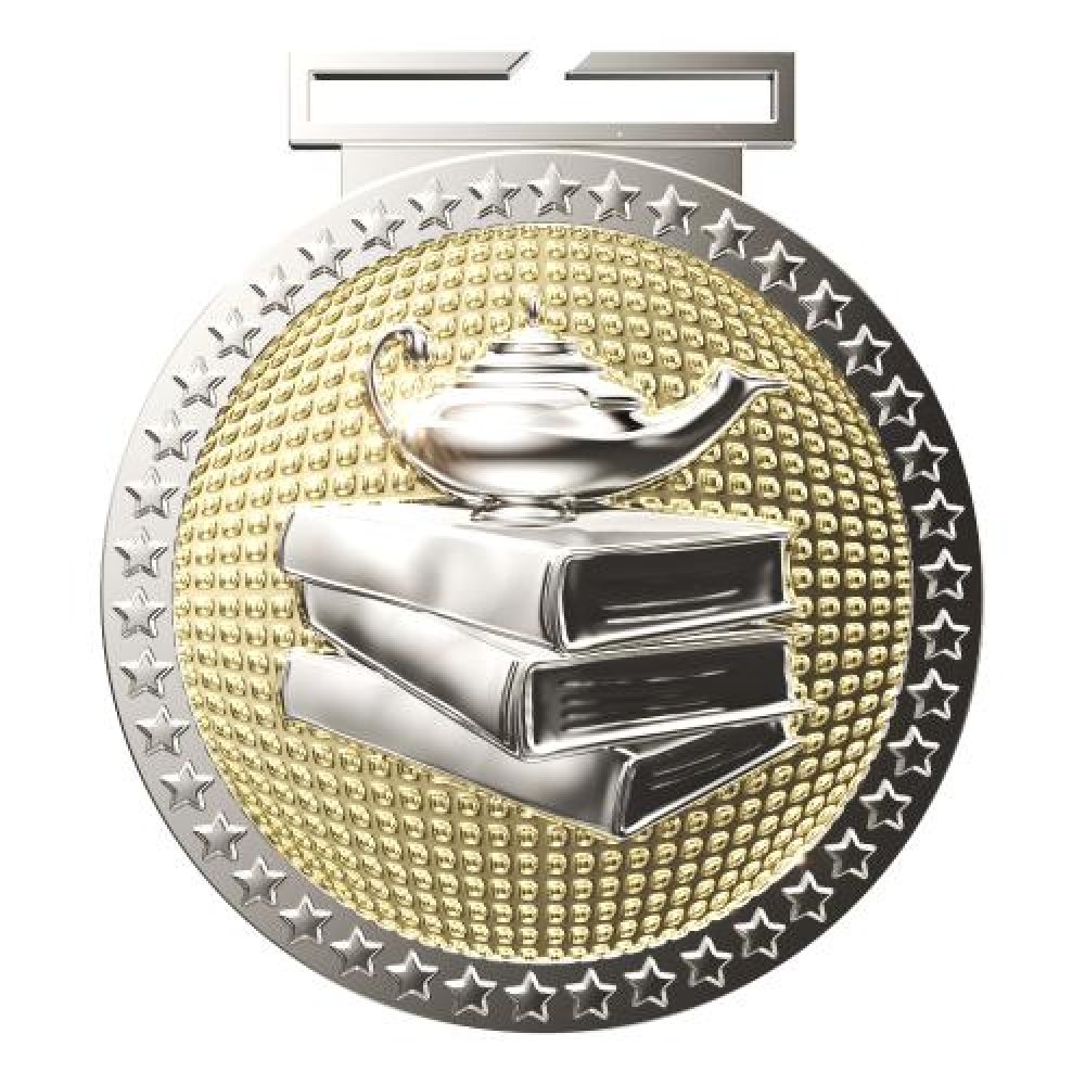 Dual Plated Medallion -Book and Lamp — 3" Dual Plated Book and Lamp Medallion