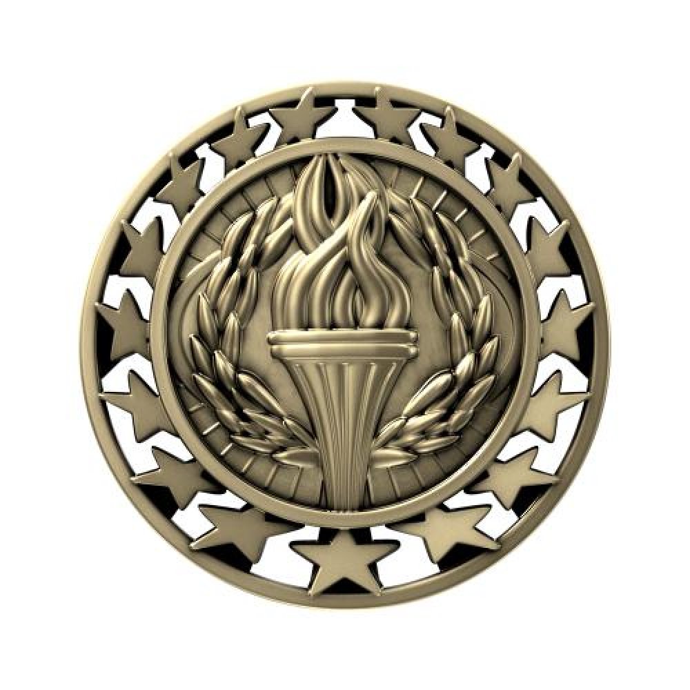SM Medal -Victory — 2 1/2" Antique Gold Victory Star Medallion