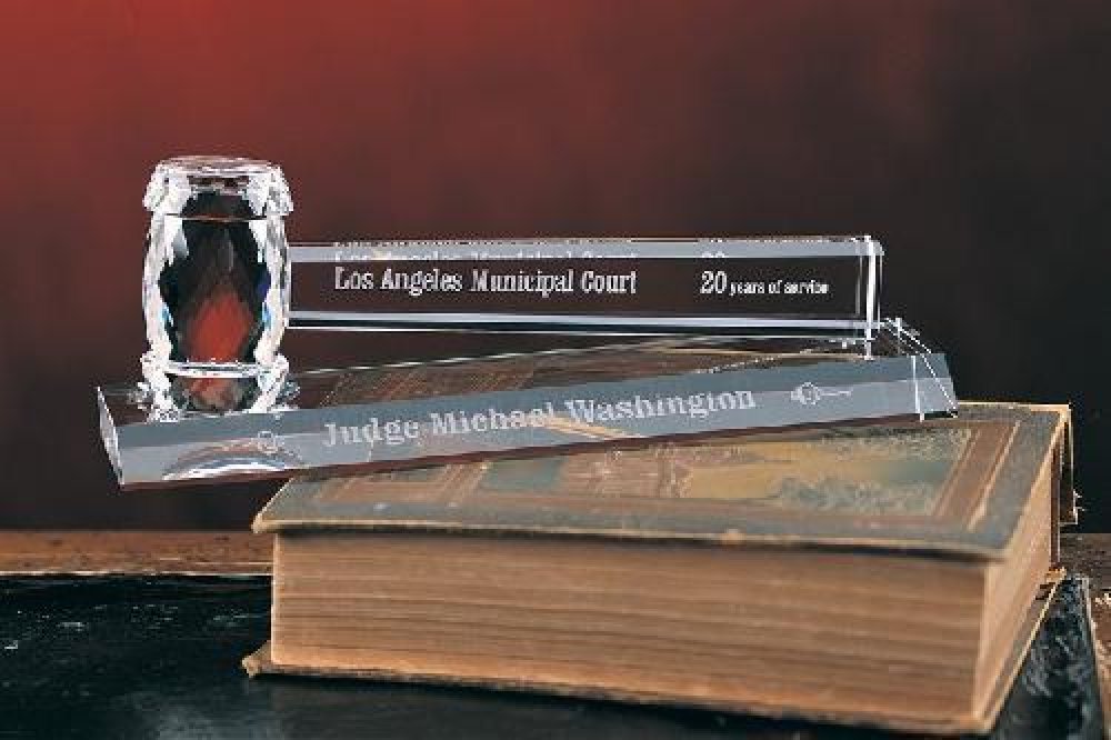 Crystal Gavel — 10" wide Gavel with 11" wide x 3" deep Base