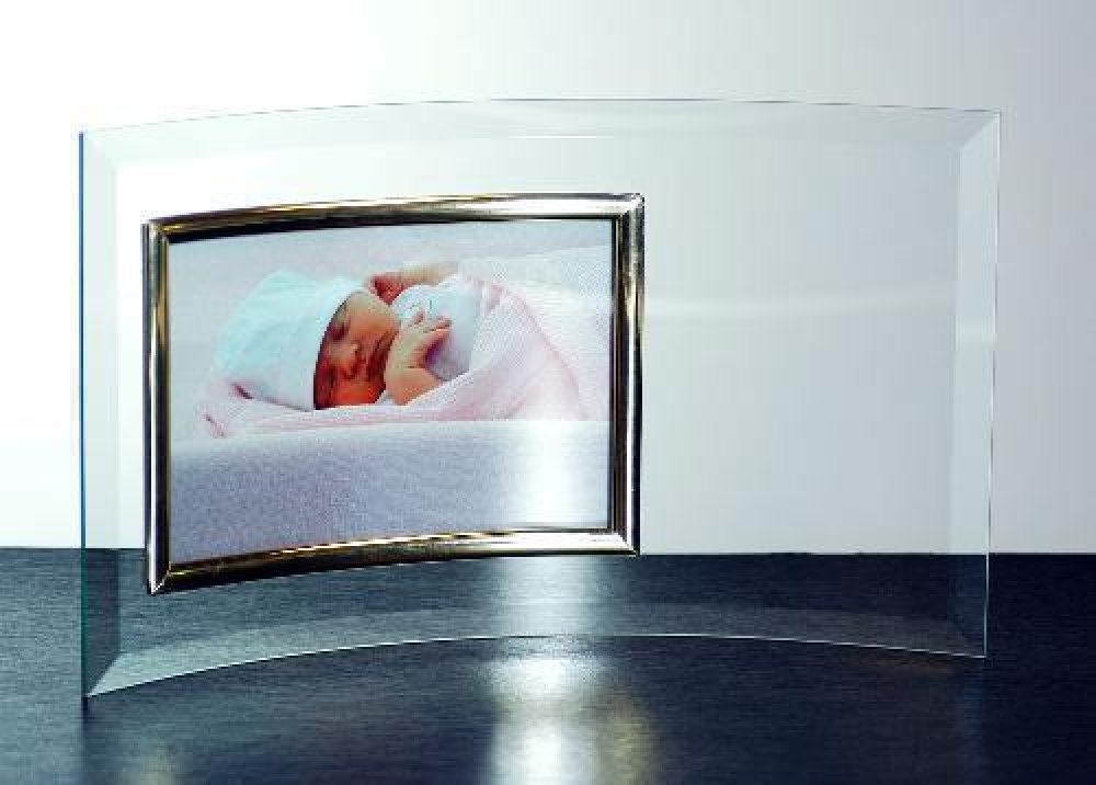 Curved Beveled Glass with Gold Photo Frame — For 7" x 5" Photo x 3/16"