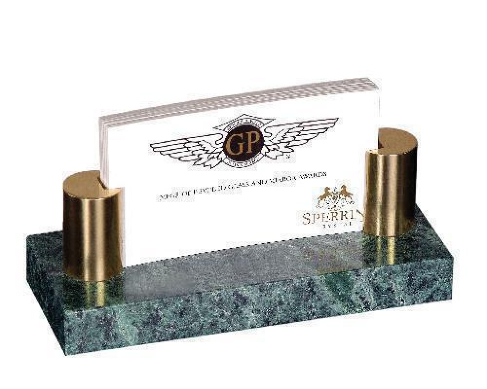 Green Marble Business Card Holder — 2" wide x 5" long x 2" high