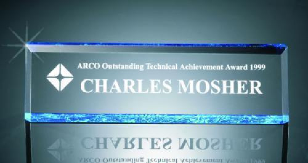 Beveled Name Plate Acrylic Award — 9-3/8" wide x 2-1/2" tall x 1" thick