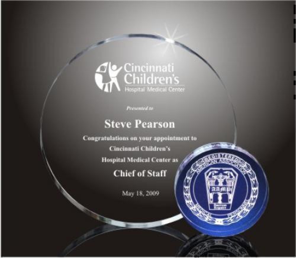 Circle Dot Acrylic Award — 8-1/2" wide x 7-1/2" tall x 2" thick