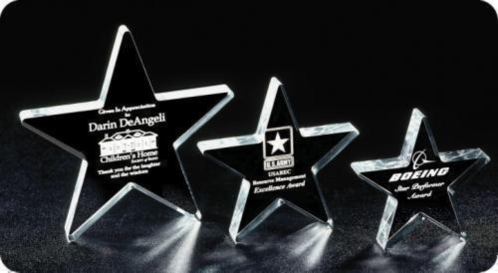 Star Acrylic Award — 6-1/4" wide x 6" tall x 1" thick