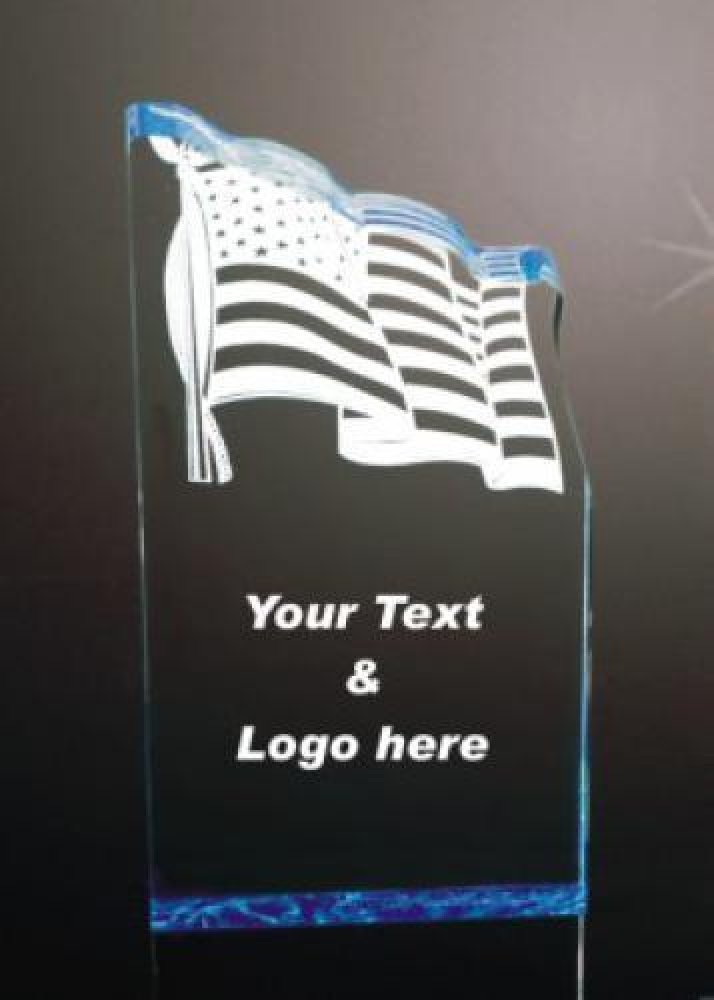 Flag Top Acrylic Award — 4-3/8" wide x 8-1/4" tall x 1" thick