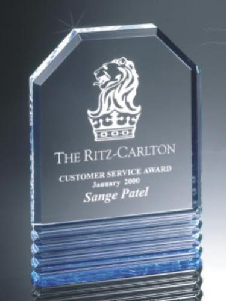 Clipped Corner with Fluted Bottom Acrylic Award — 6" wide x 9" tall x 1-1/4" thick