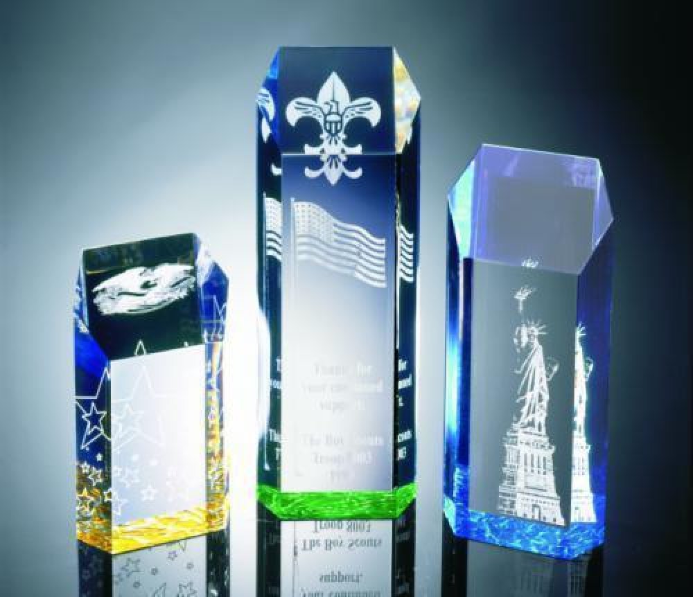 Hexagon Top Tower Acrylic Award — 3-1/2" wide x 6" tall x 2" thick