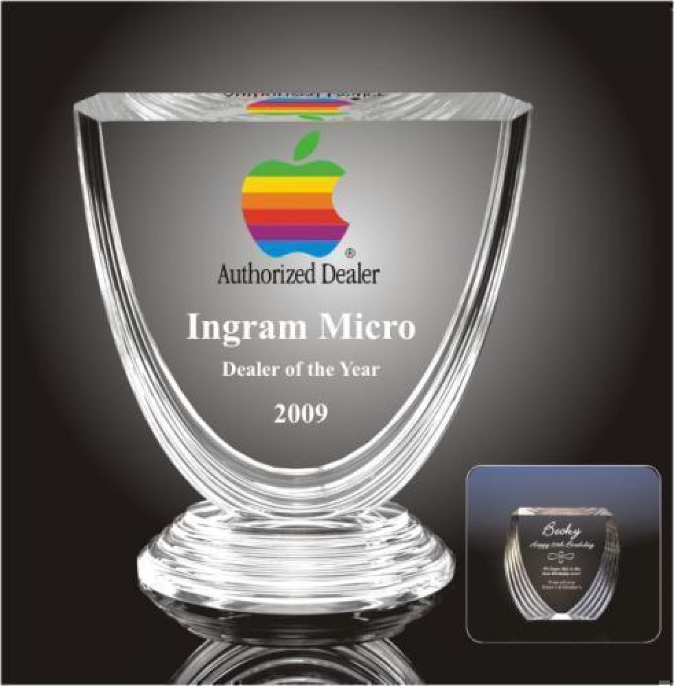 Goblet Acrylic Award — 9-1/4" wide x 10-1/2" tall x 2" thick.