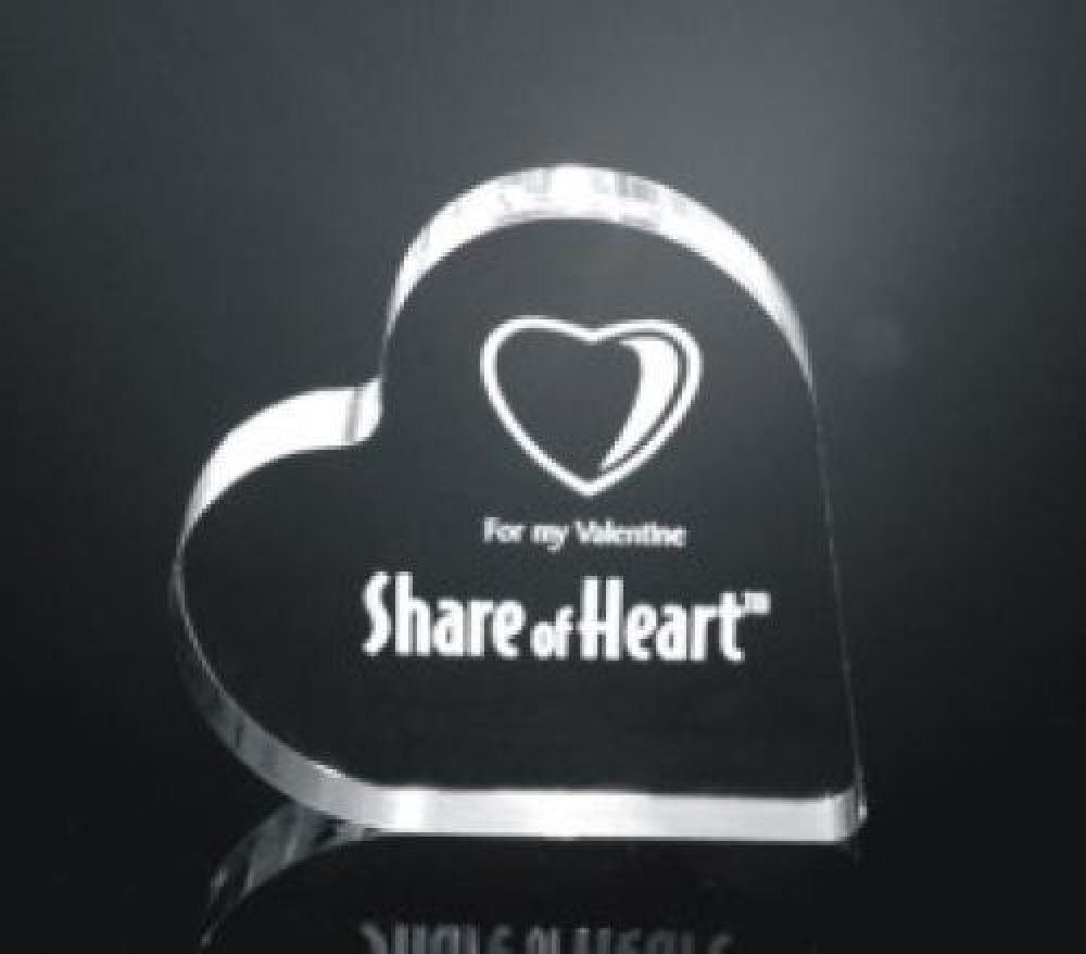 Heart Shaped Paper Weight Acrylic Award — 4-1/4" wide x 4" tall x 1" thick