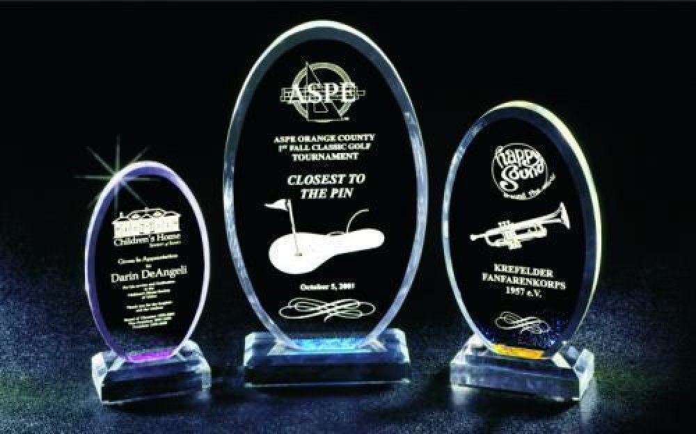Beveled Oval Acrylic Award — 5-5/8" wide x 9" tall x 1-1/4" thick
