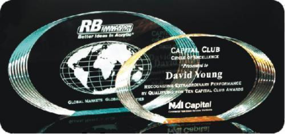 New World Acrylic Award — 10-3/4" wide x 6" tall x 1" thick