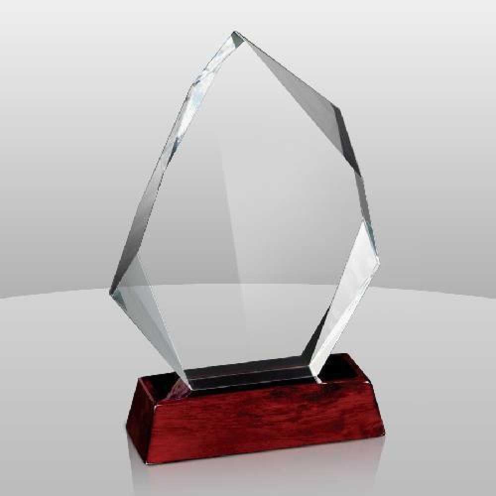 Faceted Arrowhead Award with Rosewood Base — 9" x 6" x 2-1/2"