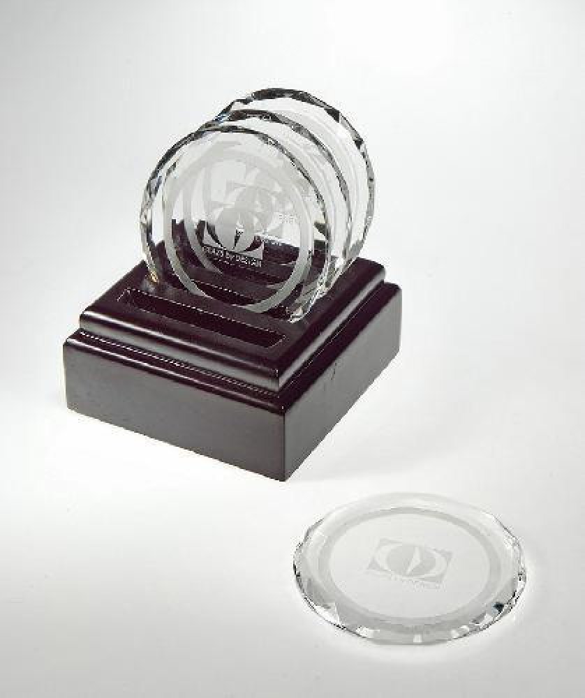 Coaster Set, Crystal — 3 1/2" Dia x 3/8"/Pc