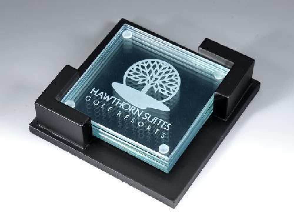 Coaster Set, Jade Glass — 3 7/8" x 3 7/8" x 3/16" (coasters, set of 4)