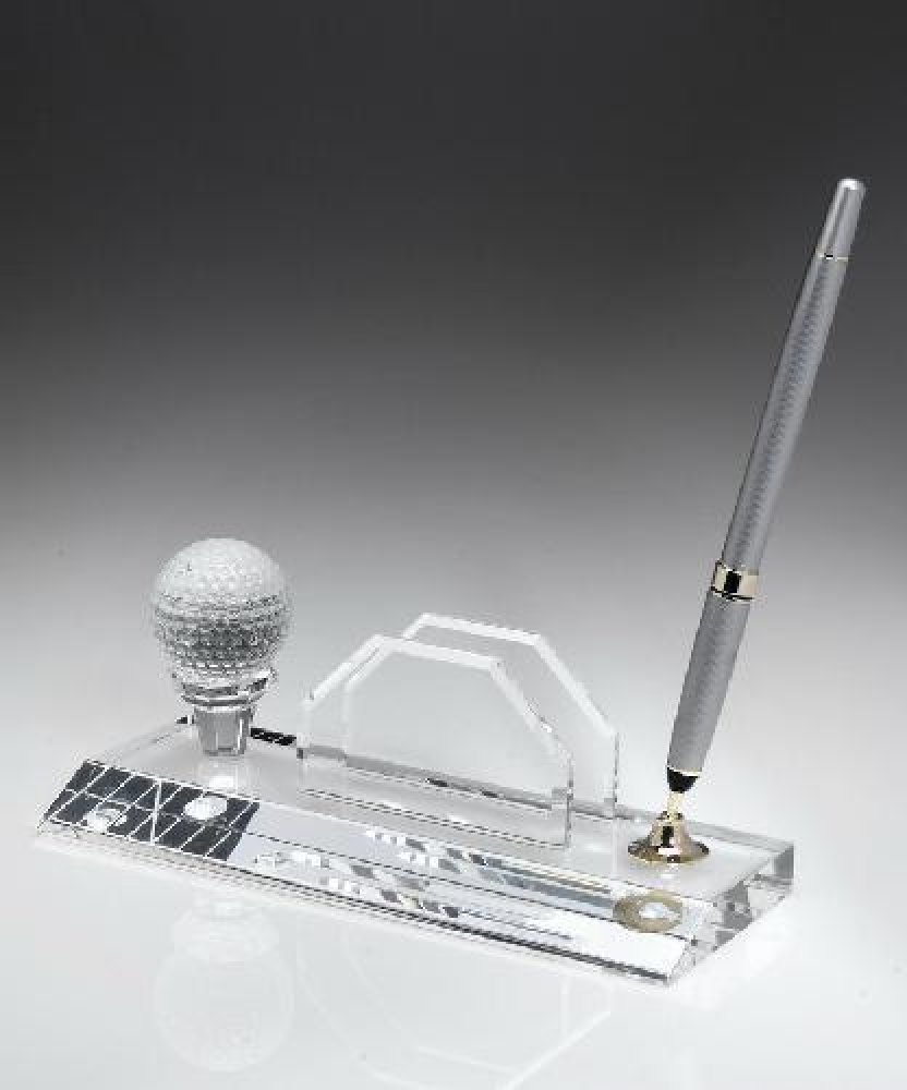 Golf Pen Set Business Card Holder — 3" x 8" x 3" - White Pen