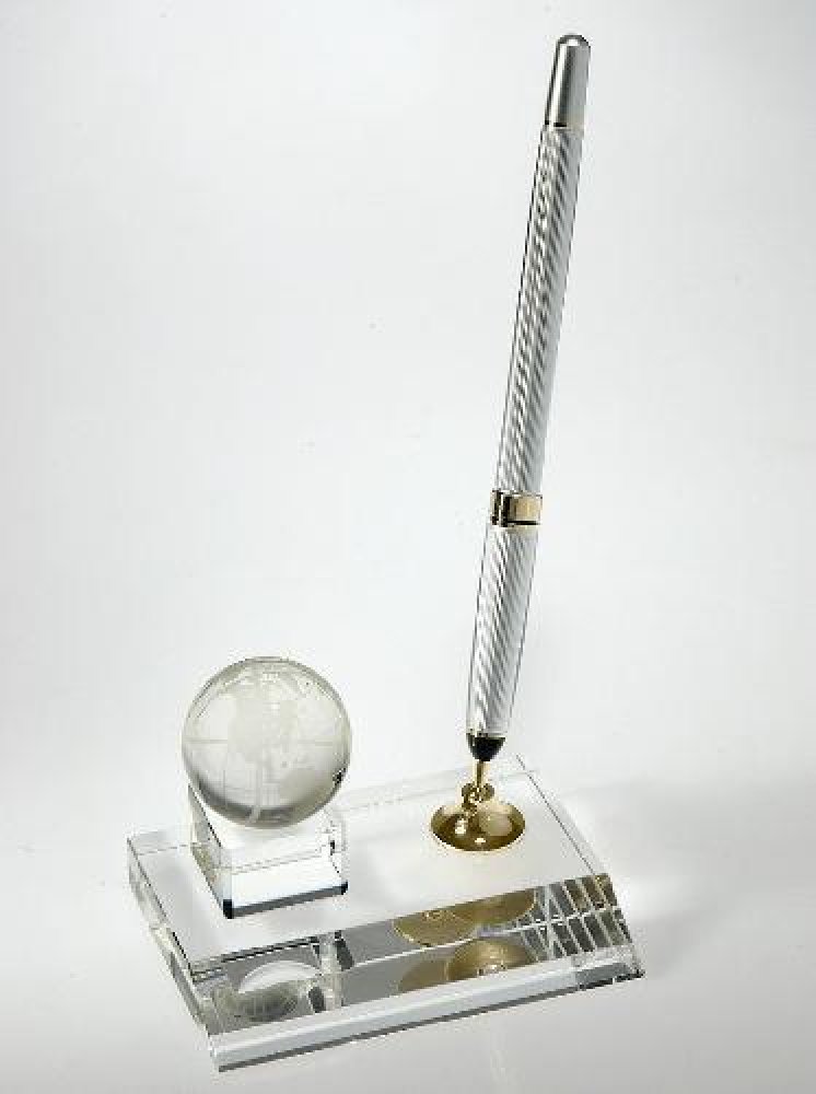 Globe Pen Set — 2 3/4" x 4" x 3" - Silver Pen